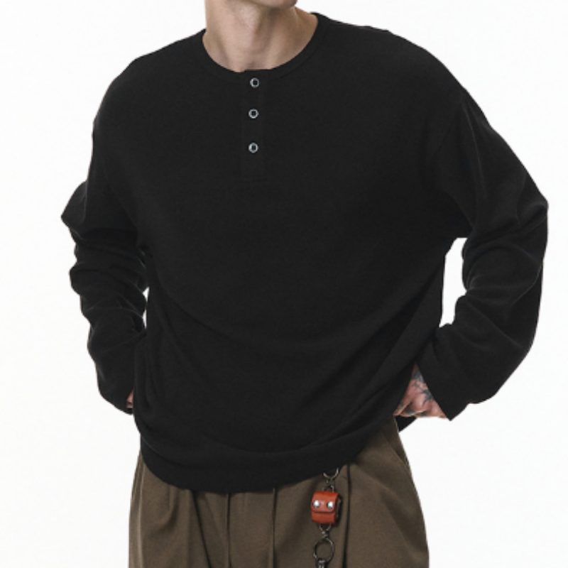 Herren Henley Shirt aus Baumwolle – Klassisches Langarm & Kurzarm T-Shirt mit Knopfleiste Loose Fit