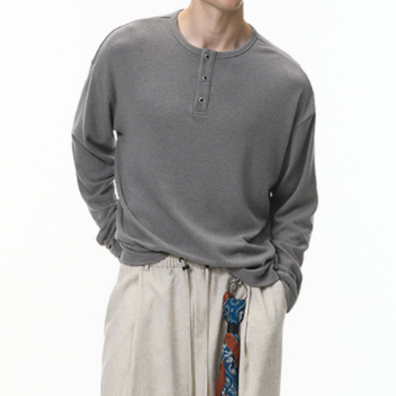 Herren Henley Shirt aus Baumwolle – Klassisches Langarm & Kurzarm T-Shirt mit Knopfleiste Loose Fit