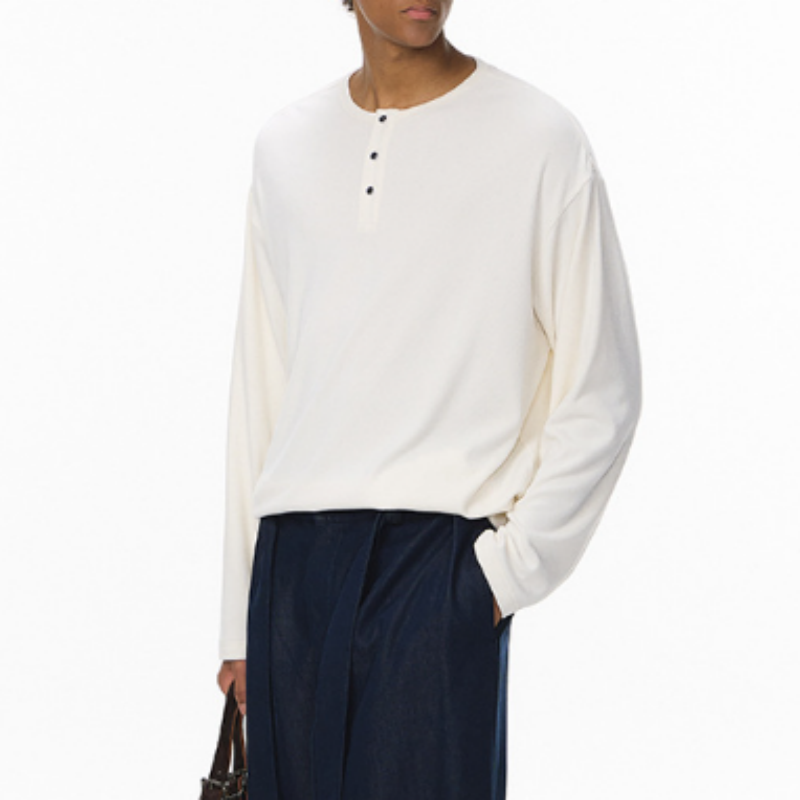 Herren Henley Shirt aus Baumwolle – Klassisches Langarm & Kurzarm T-Shirt mit Knopfleiste Loose Fit
