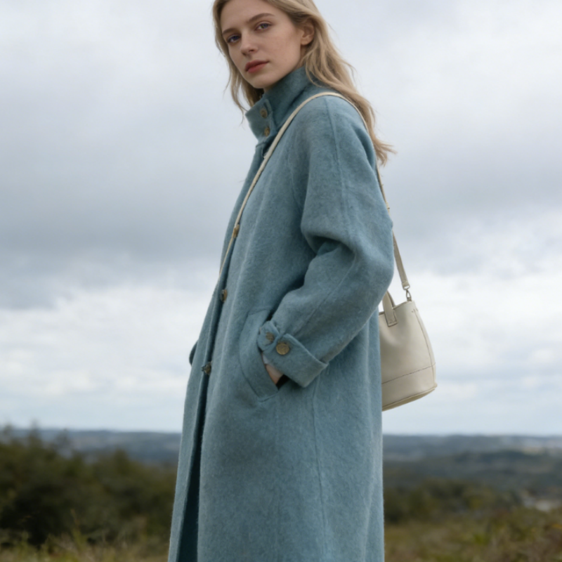 Langer Wollmantel mit Stehkragen - Premium Doubleface Mantel für Damen