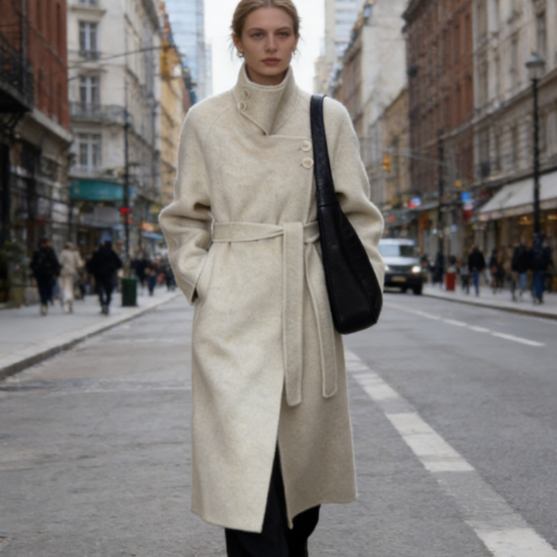 Doubleface Kaschmirmantel mit Bindegürtel - Schwingender Saum