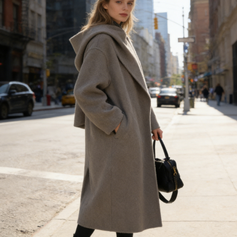 Wollmantel mit Schal-Design - Langer Doubleface Mantel - Cape-Look