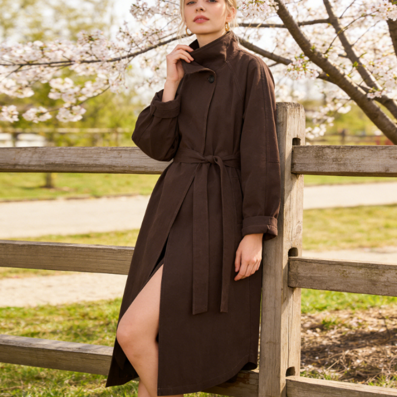 Minimalistischer Mantel mit Stehkragen - Ein-Knopf-Verschluss - Übergangszeit