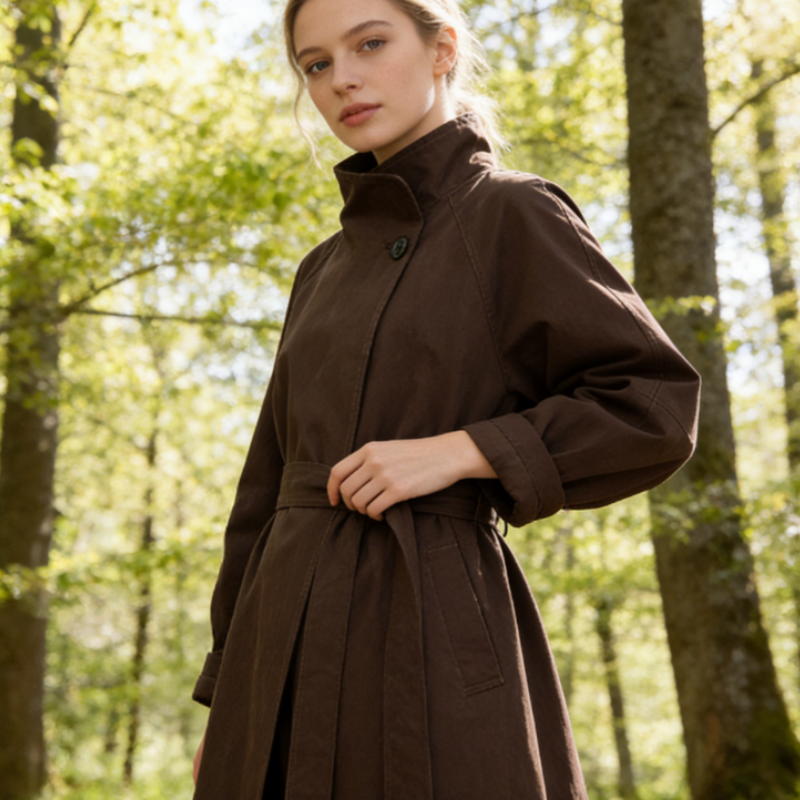 Minimalistischer Mantel mit Stehkragen - Ein-Knopf-Verschluss - Übergangszeit