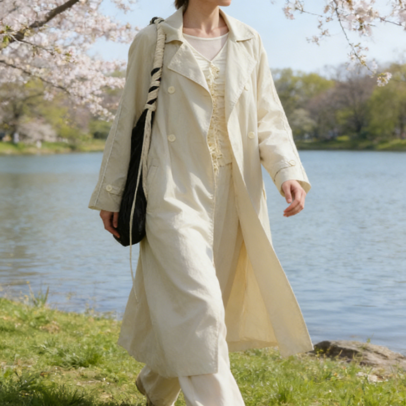 Leichter Fließender Trenchcoat - Minimalistische Lange Silhouette
