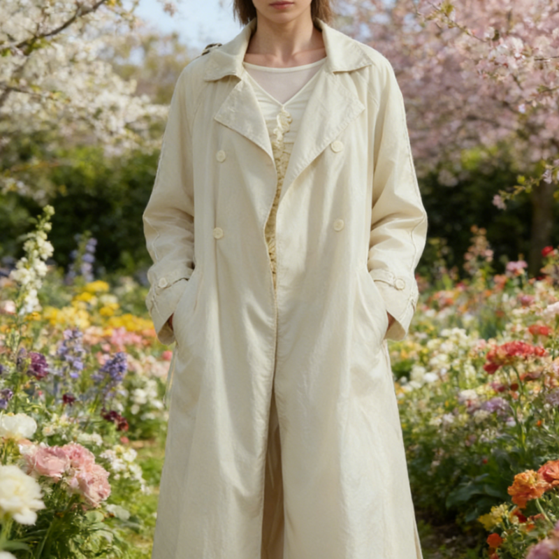 Leichter Fließender Trenchcoat - Minimalistische Lange Silhouette