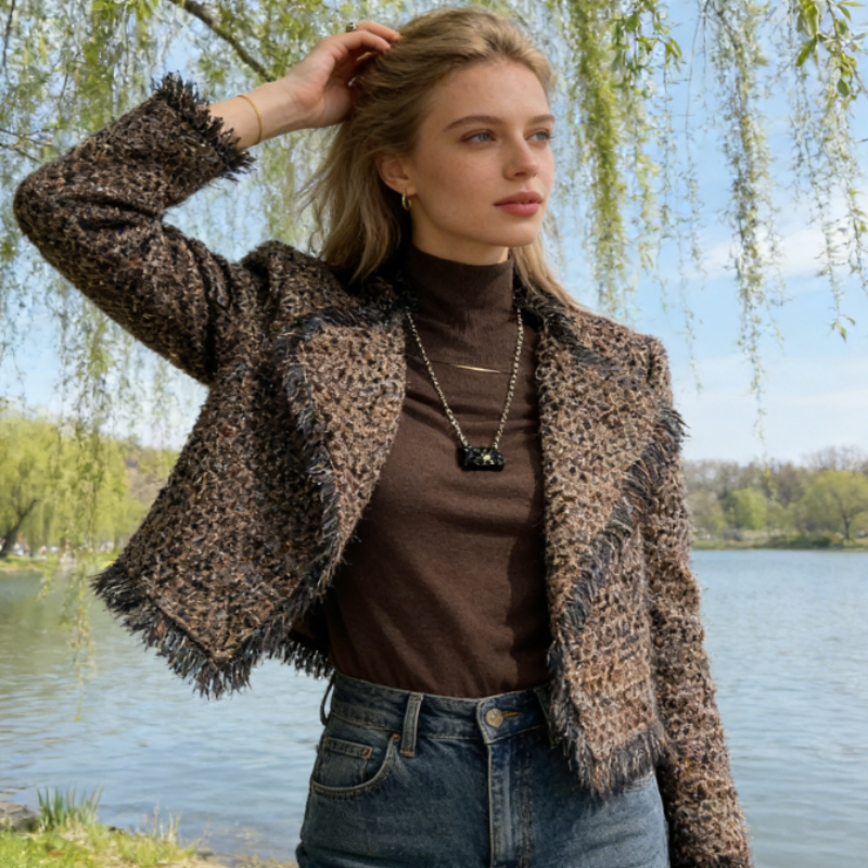 Kurze Wolljacke mit Struktur - Erdtöne - Idealer Frühlings-Look