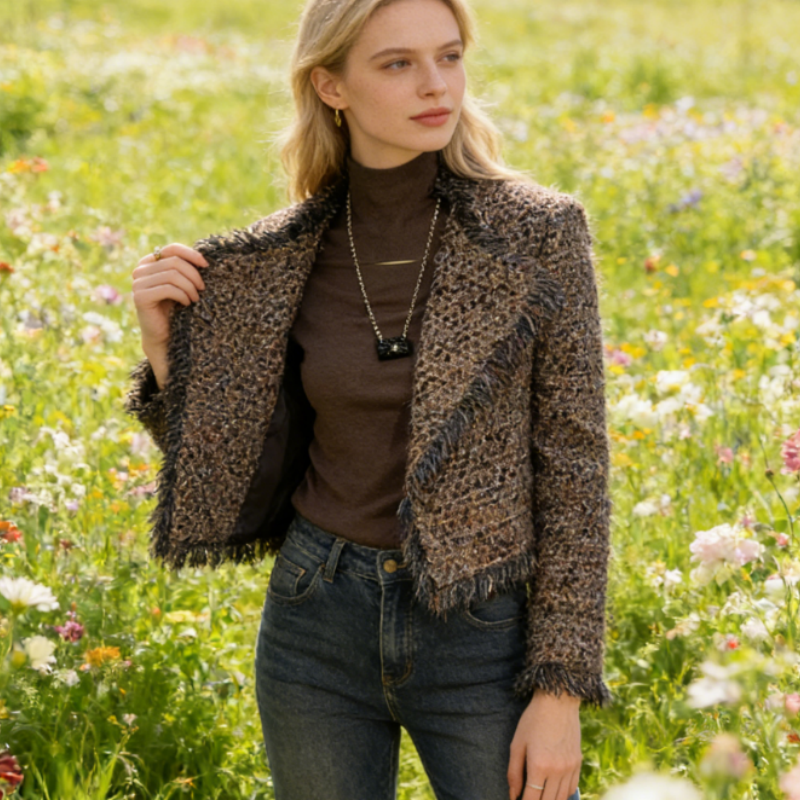 Kurze Wolljacke mit Struktur - Erdtöne - Idealer Frühlings-Look