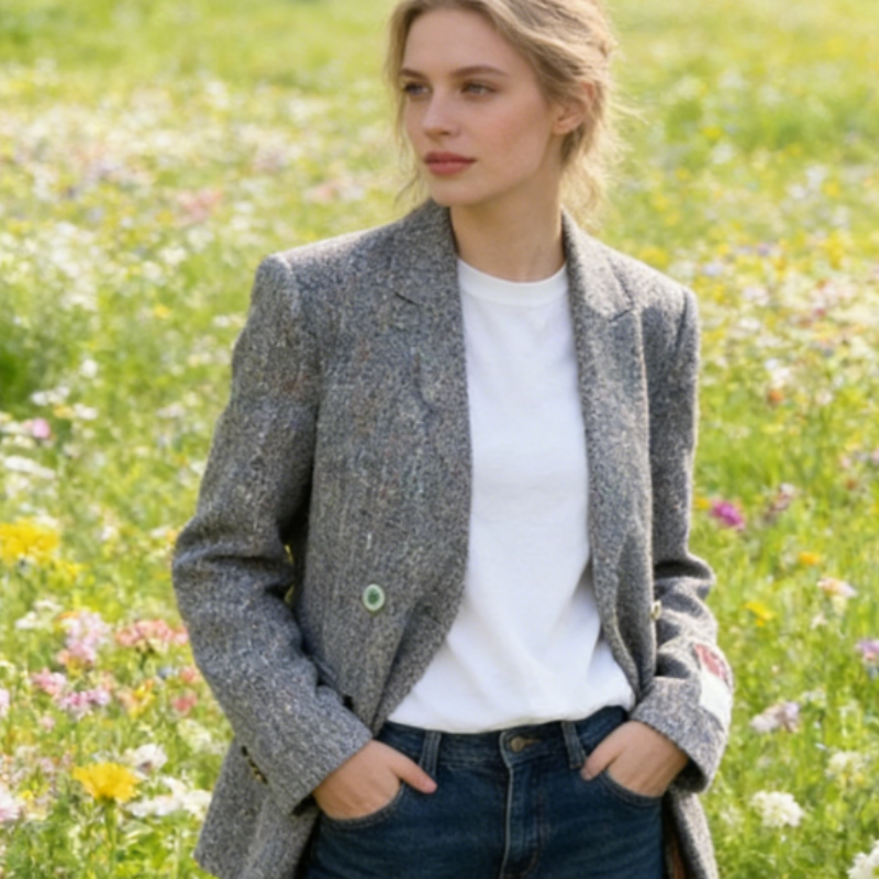 Bunte Confetti Tweed Jacke Damen – Eleganter Wollblazer im Old Money Look – Übergangsjacke Frühling 2026
