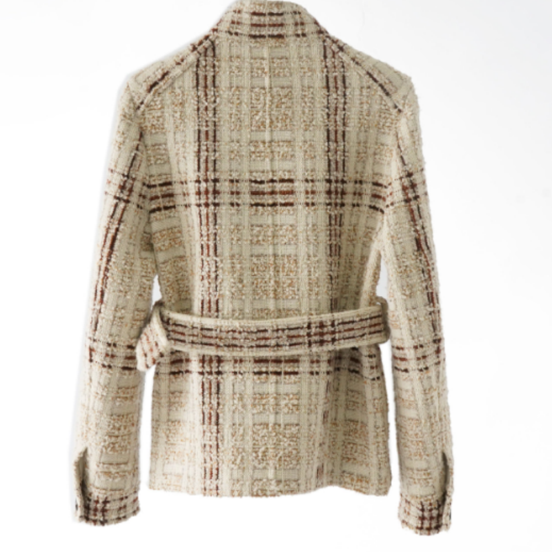 Weiße Tweed Jacke aus Kaschmir & Maulbeerseide – Elegante Kurzjacke mit Stehkragen – Edler Old Money Look – Frühling 2026