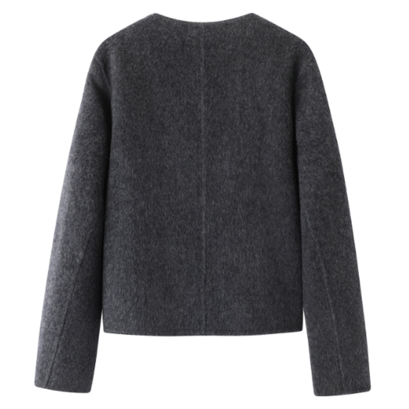 Graue Doubleface Tweed Jacke – Elegante Kurzjacke Meliert – Hochwertige Übergangsmode Damen – Frühling