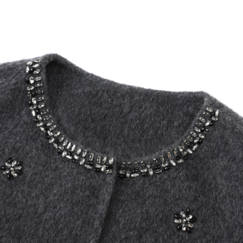 Graue Doubleface Tweed Jacke – Elegante Kurzjacke Meliert – Hochwertige Übergangsmode Damen – Frühling