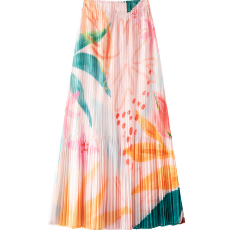 Eleganter Plissee-Midirock mit Botanik-Print | Fließender Fall & Knitterfrei | Hohe Taille & A-Linie