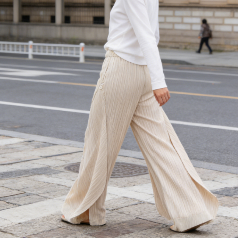 Elegante Plissee-Palazzohose mit Beinschlitz | Fließender Fall & Knitterfrei | Einfarbig & Edel