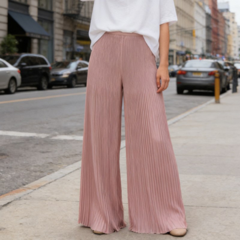 Elegante Plissee-Palazzohose aus Chiffon | Gerader Schnitt & Fließend | Knitterfrei & Einfarbig
