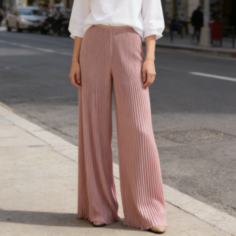 Elegante Plissee-Palazzohose aus Chiffon | Gerader Schnitt & Fließend | Knitterfrei & Einfarbig