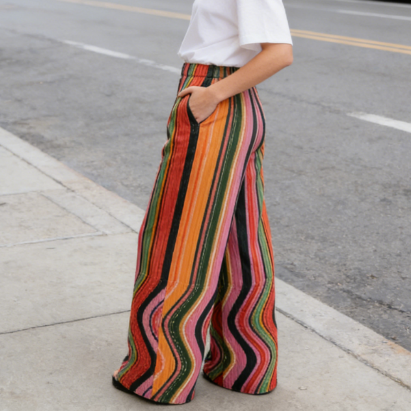 Elegante Plissee-Palazzohose mit Geometrie-Print | Gerader Fall & Knitterfrei | Moderner Grafik-Look