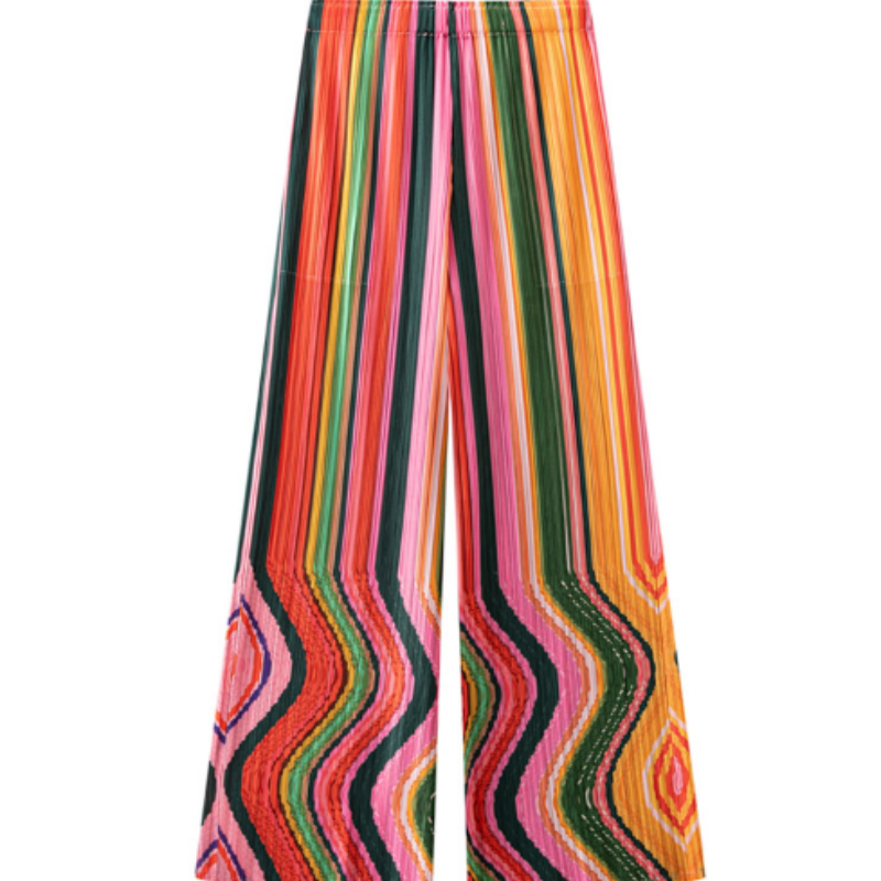 Elegante Plissee-Palazzohose mit Geometrie-Print | Gerader Fall & Knitterfrei | Moderner Grafik-Look