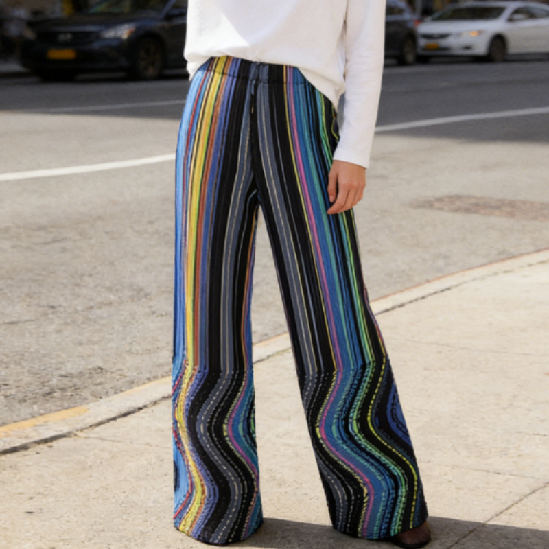 Elegante Plissee-Palazzohose mit Geometrie-Print | Gerader Fall & Knitterfrei | Moderner Grafik-Look