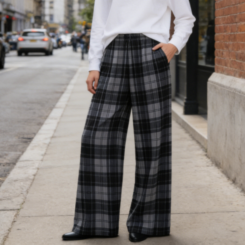 Eleganter Plissee-Rockhose mit Karo-Muster | Gerader Fall & Knitterfrei | Zeitloser Business-Look