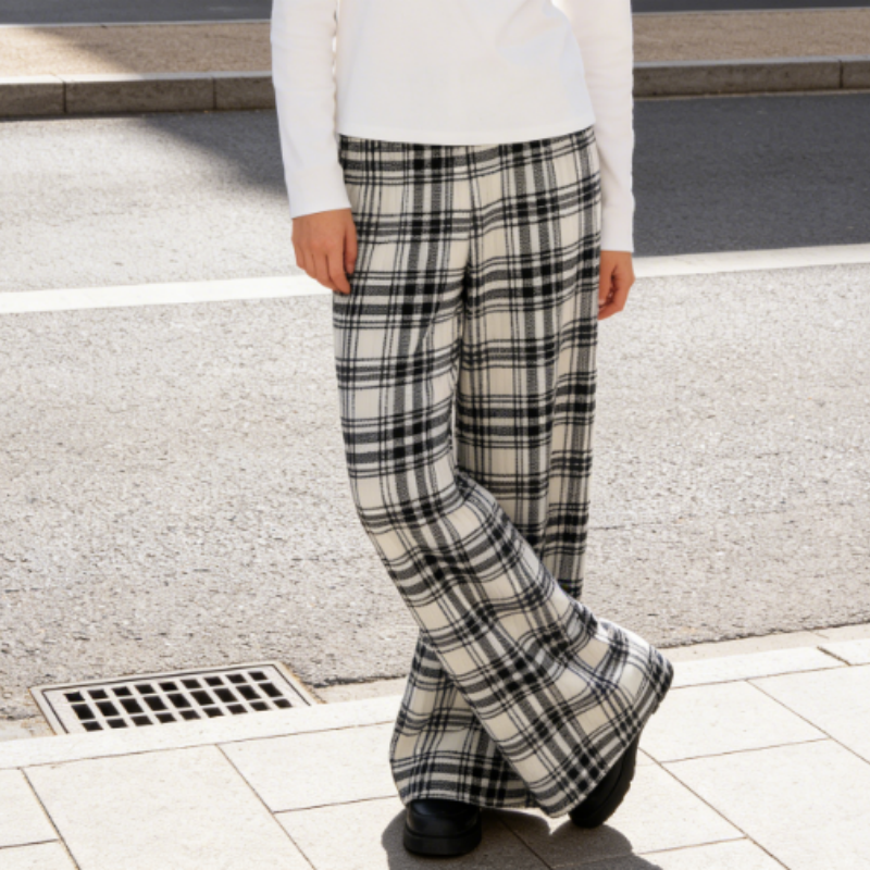 Eleganter Plissee-Rockhose mit Karo-Muster | Gerader Fall & Knitterfrei | Zeitloser Business-Look