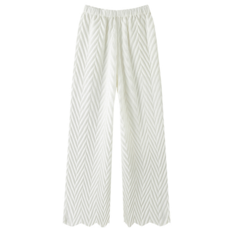 Edle Plissee-Hose mit Wellenstruktur | Reinweiß & Fließender Fall | Elegante 7/8-Länge & Weites Bein