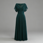 Elegantes Abendkleid für Brautmutter - A-Linie Chiffon-Maxikleid mit Drapierter Corsage & Ärmeln, Smaragdgrün