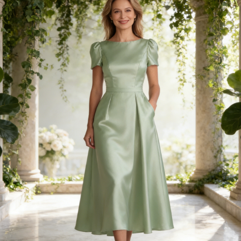 Exquisites Midi-Abendkleid mit Seidenglanz – Elegantes Etuikleid für Besondere Anlässe & Festliche Empfänge