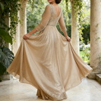 Elegantes Bodenlanges Abendkleid – Funkelndes Pailletten-Kleid mit 3/4 Ärmeln & Plissiertem Rock
