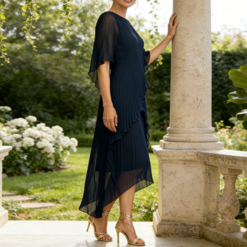 Elegantes Bodenlanges Abendkleid in Smaragdgrün – Fließendes Chiffon-Festkleid mit V-Ausschnitt & Laternenärmeln