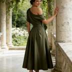 Elegantes Abendkleid mit Cape-Overlay – Fließendes Chiffon-Festkleid in Navyblau – Stilvolles Lagen-Look Design