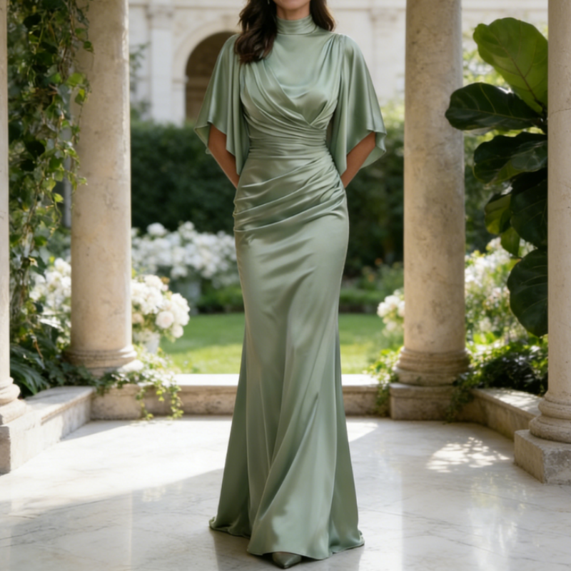 Elegantes Abendkleid in Salbeigrün: Raffiniertes Design für Besondere Anlässe