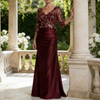 Elegantes Abendkleid mit Cape-Ärmeln – Salbeigrün, Figurbetont & Bodenlang
