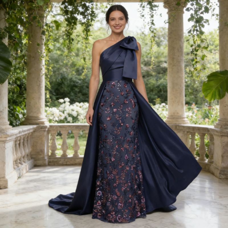 Exquisites Abendkleid mit Pailletten – Dunkelblau, Figurbetont & Bodenlang