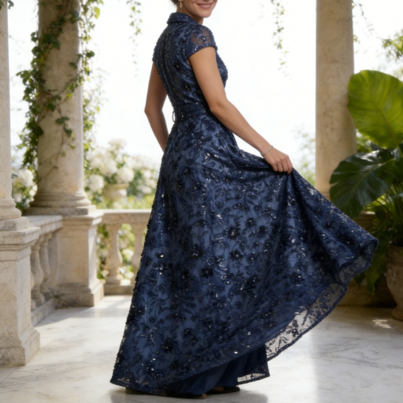 Elegantes Abendkleid mit Pailletten & Stickereien – Dunkelblau, Bordeaux & Schwarz