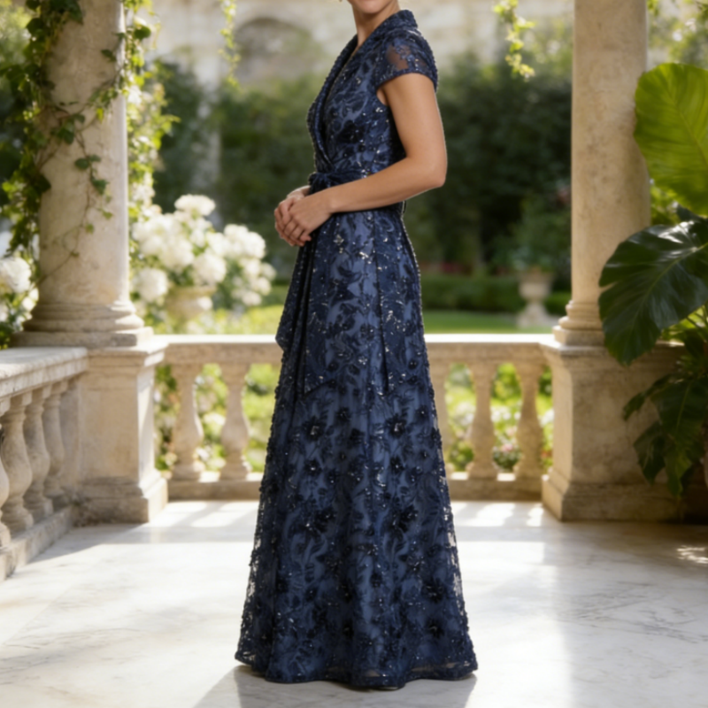 Elegantes Abendkleid mit Pailletten & Stickereien – Dunkelblau, Bordeaux & Schwarz