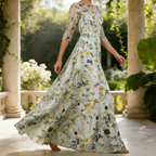 Elegantes Abendkleid mit Floralem Stickerei-Design – Exquisite A-Linie & Dreiviertel-Ärmel