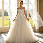 Voluminöses Ballkleid mit Spitze – Schulterfreies Festliches Kleid für Große Auftritte