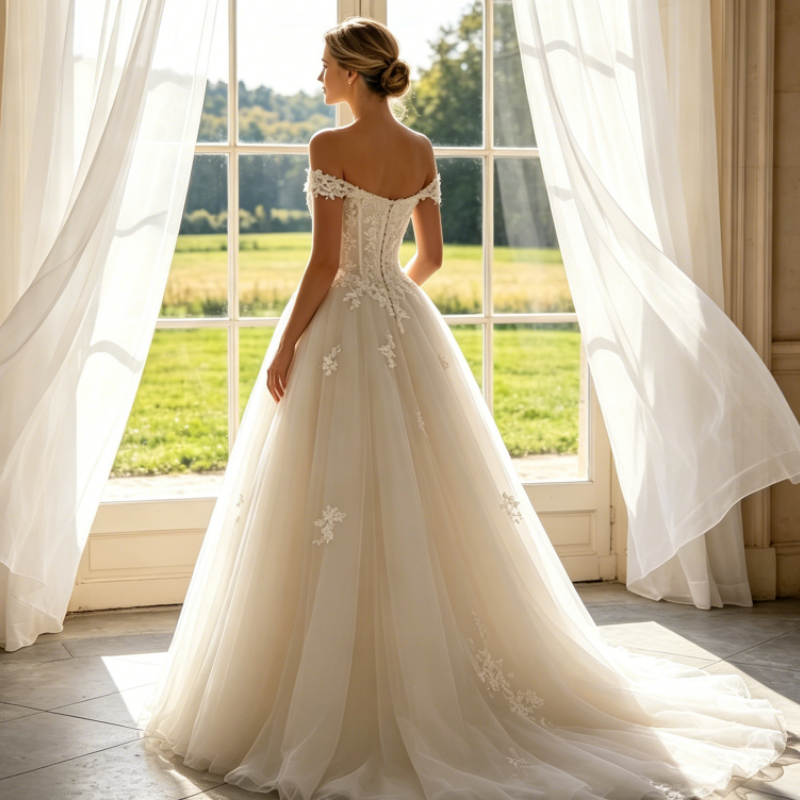 Voluminöses Ballkleid mit Spitze – Schulterfreies Festliches Kleid für Große Auftritte
