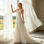 Elegantes Abendkleid mit Bestickter Spitze – Fließendes Maxikleid in A-Linie – Elfenbein