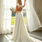 Elegantes Abendkleid mit Bestickter Spitze – Fließendes Maxikleid in A-Linie – Elfenbein