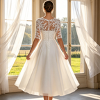 Elegantes Vokuhila-Abendkleid mit Spitze –Chiffonkleid – Elfenbein