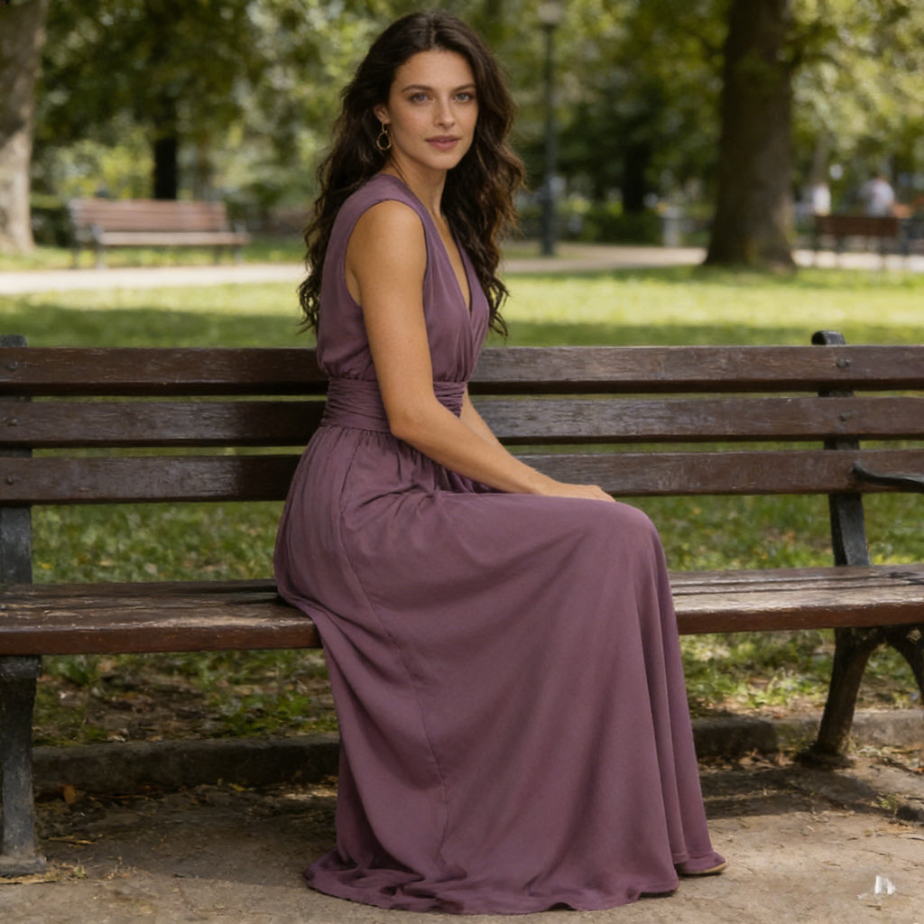 Elegantes Multiway Maxikleid Lila Rückenfrei Abendkleid mit Elastischer Taille
