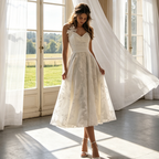Jacquard-Abendkleid in Midilänge – Elegantes Cocktailkleid mit floralem Muster