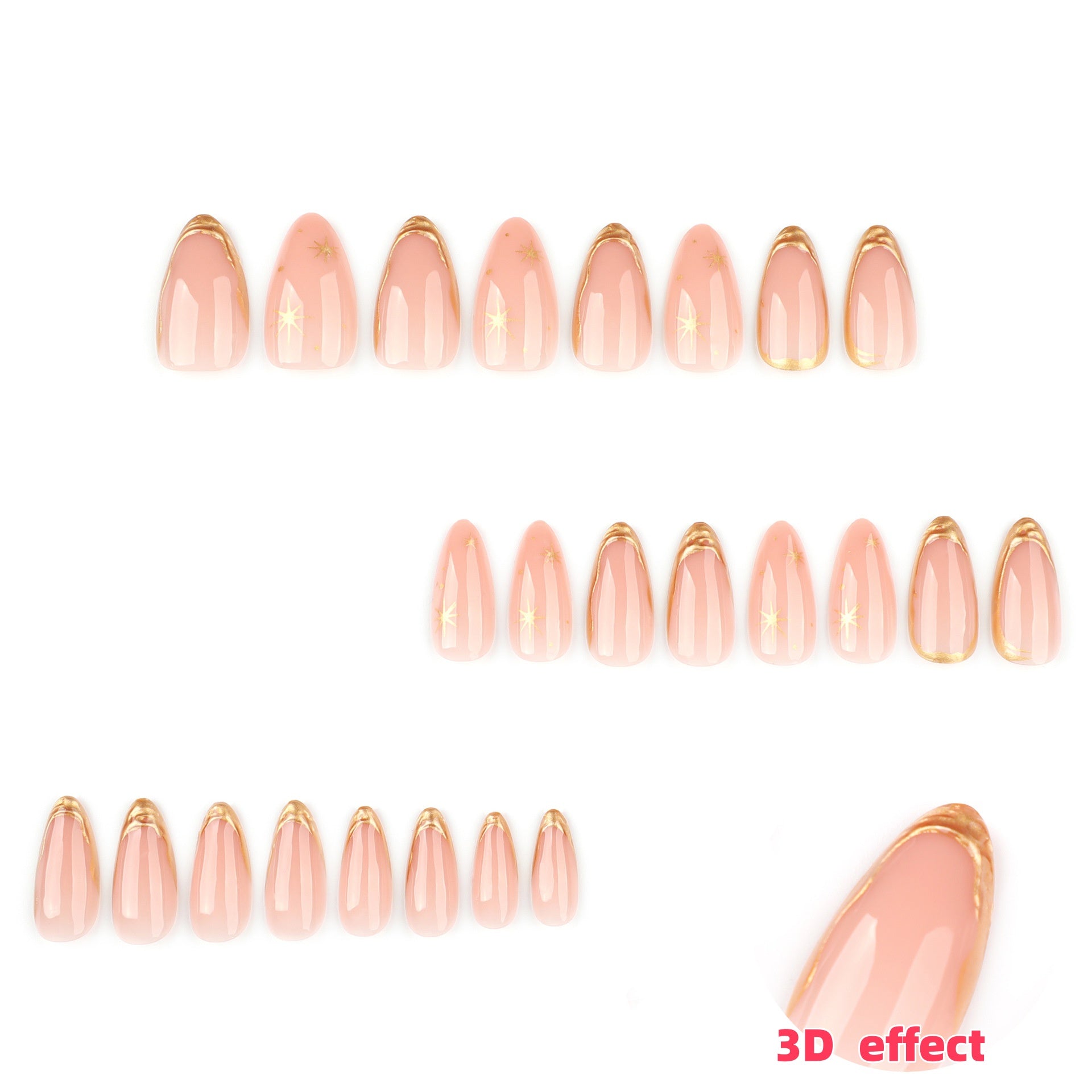 Almond Nägel Press On Nails in Rosa mit Goldenen Druckmustern