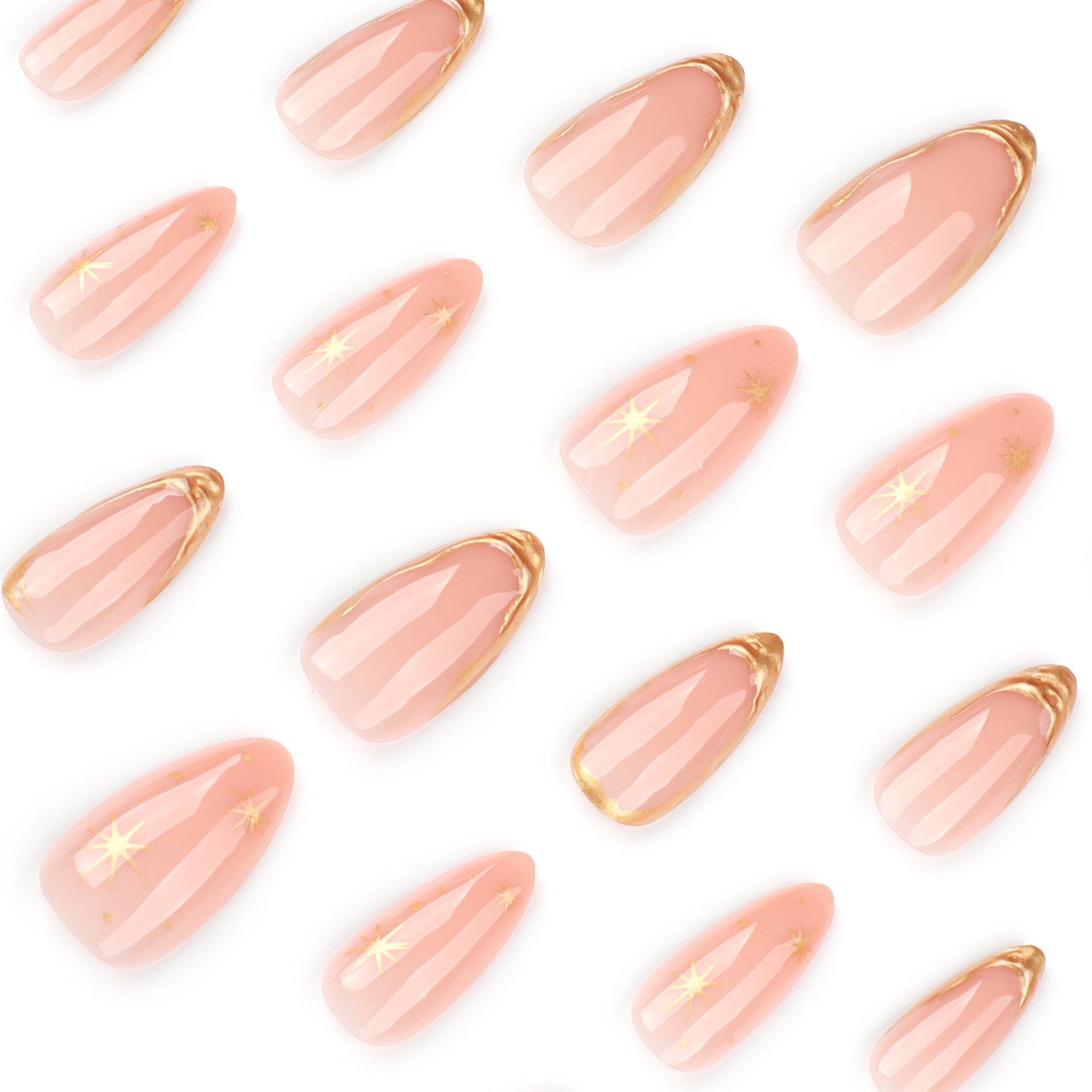Almond Nägel Press On Nails in Rosa mit Goldenen Druckmustern