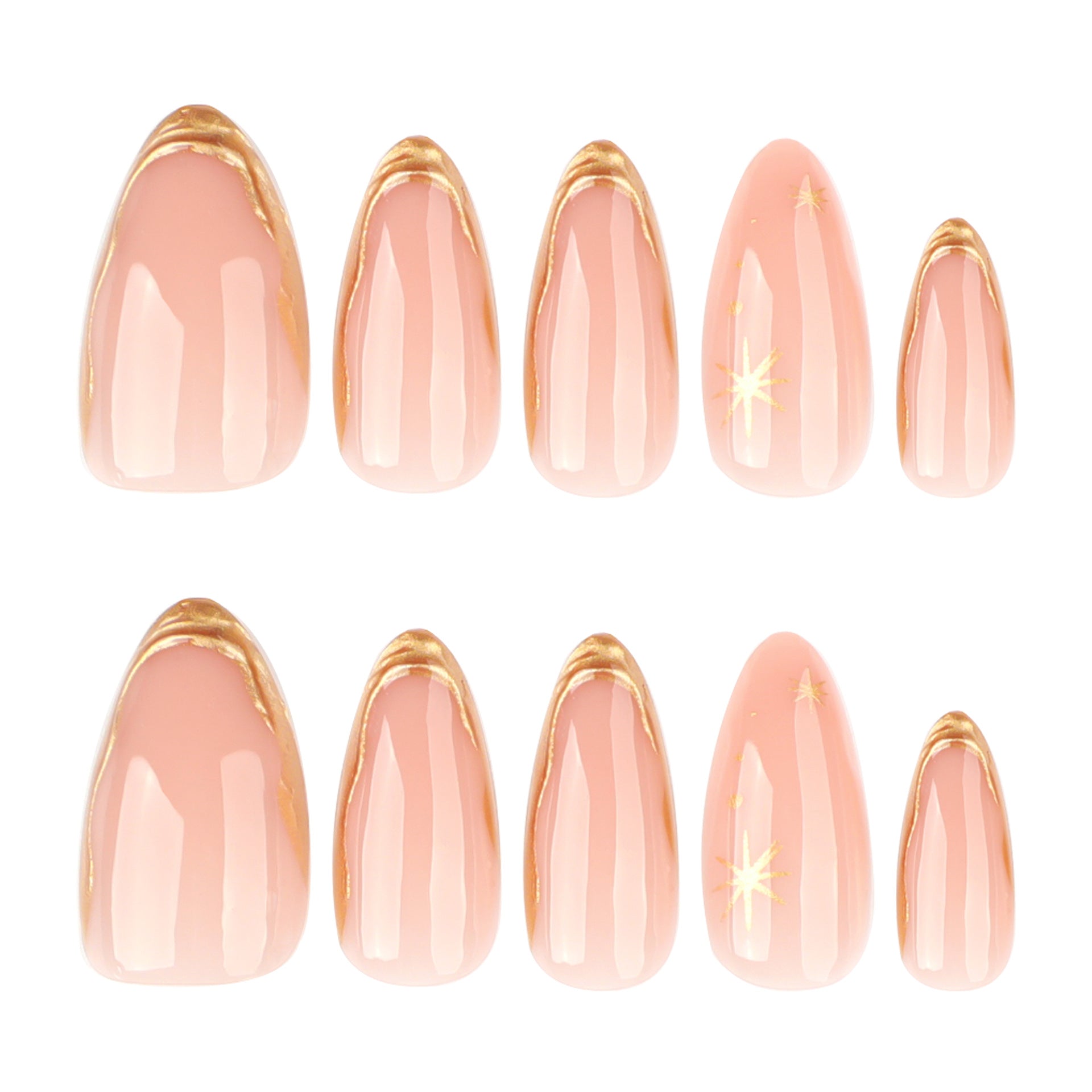 Almond Nägel Press On Nails in Rosa mit Goldenen Druckmustern