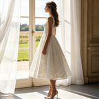 Jacquard-Abendkleid in Midilänge – Elegantes Cocktailkleid mit floralem Muster