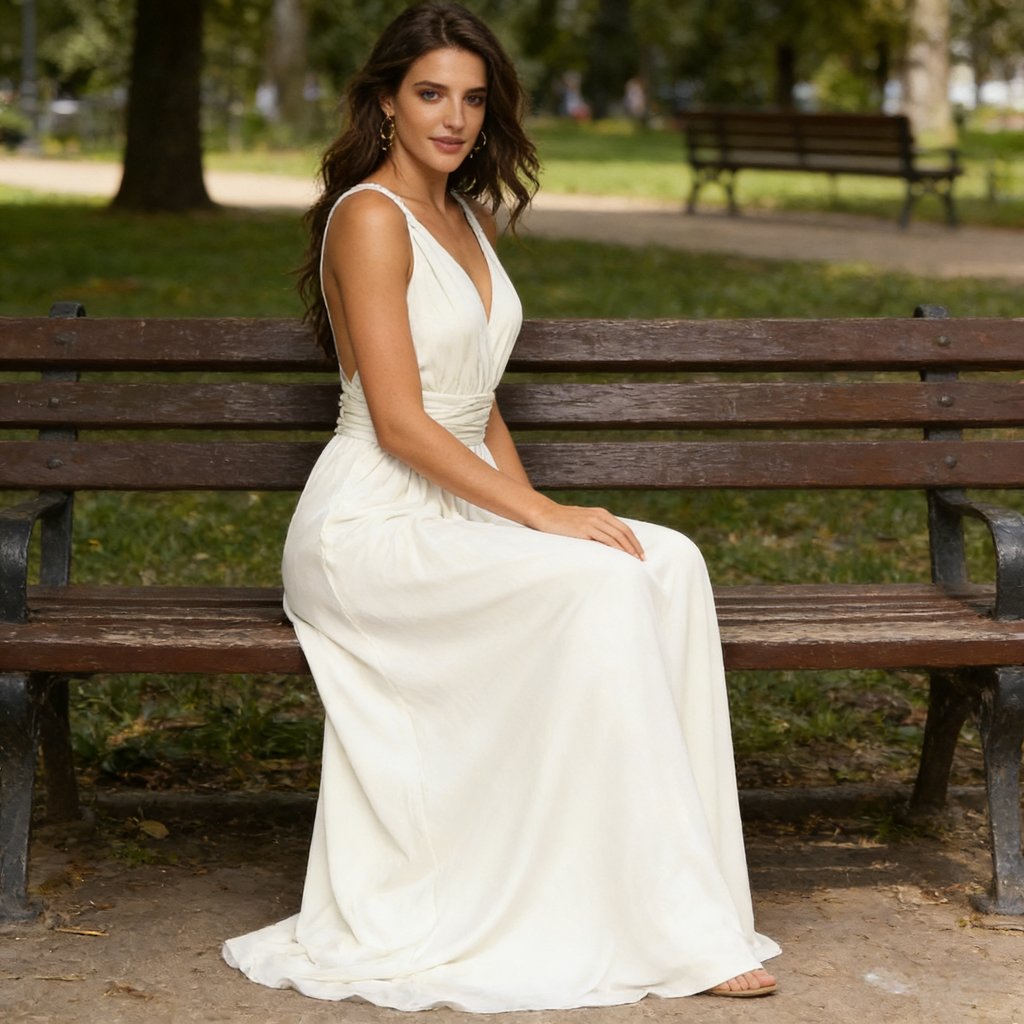 Elegantes Multiway Maxikleid Weiß Rückenfrei Abendkleid mit Elastischer Taille