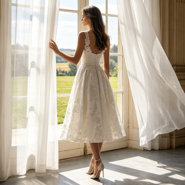 Jacquard-Abendkleid in Midilänge – Elegantes Cocktailkleid mit floralem Muster